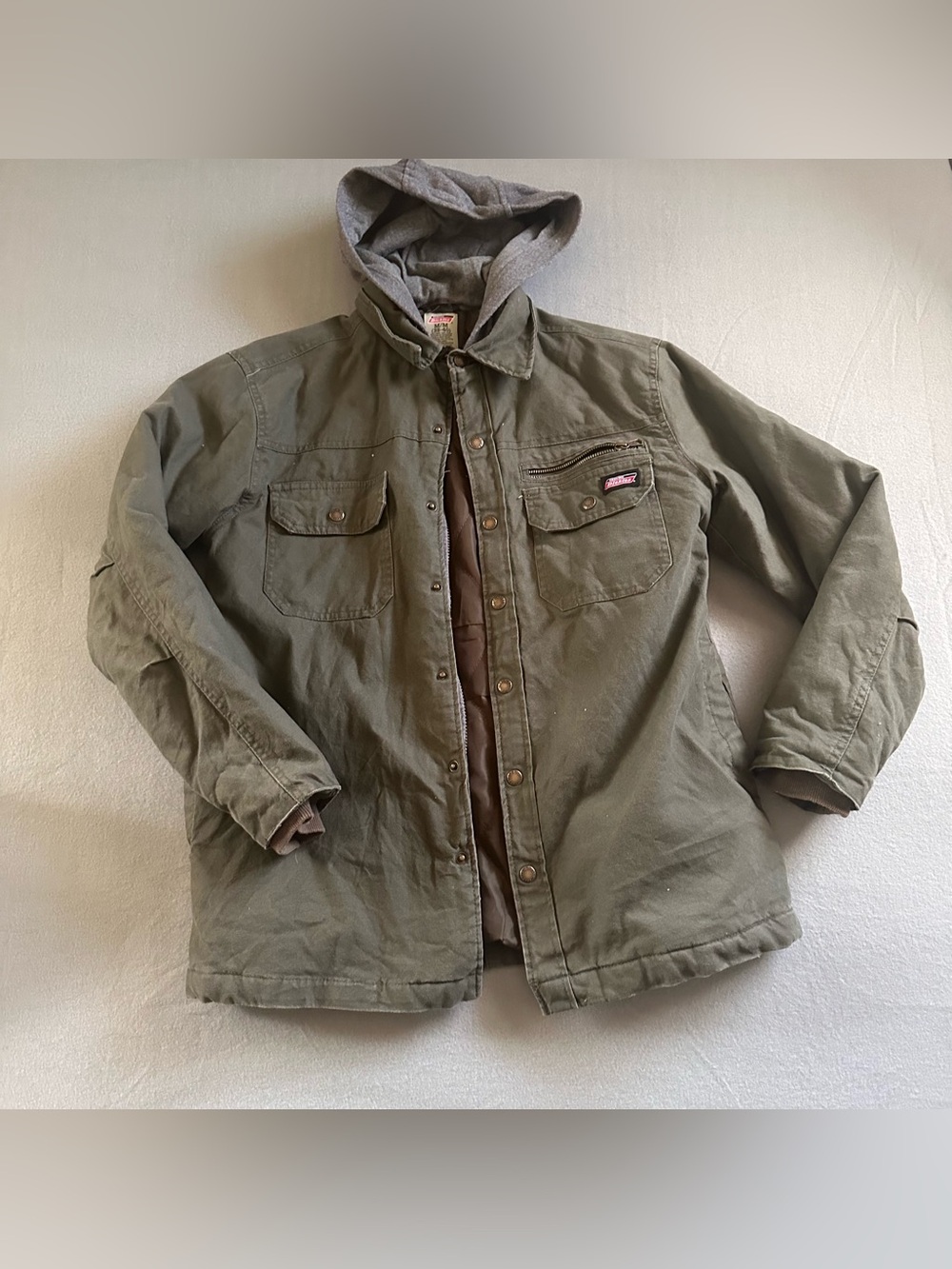 Dickies Chore Jacket Green Hooded Canvas Heavy Utility Workwear Mens Medium READ
